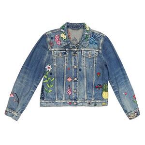 Gucci Denim Jacket Embroidery Size 46 Blue G Jean Long Sleeve Ladies
